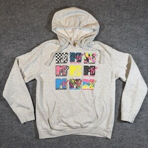 MTV Vintage Large Pullover Hoodie Gray Long Sleeve Alternative Logos 90s Graphic